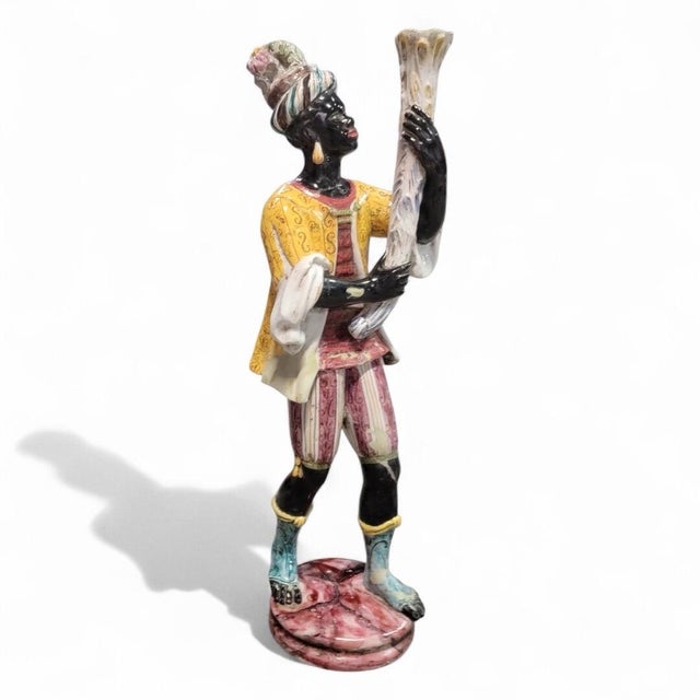 Antique Italian Hand Glazed Terracotta 2 Piece Blackamoore Statue Flower Floor Vase Antique Italian hand-painted and hand-...