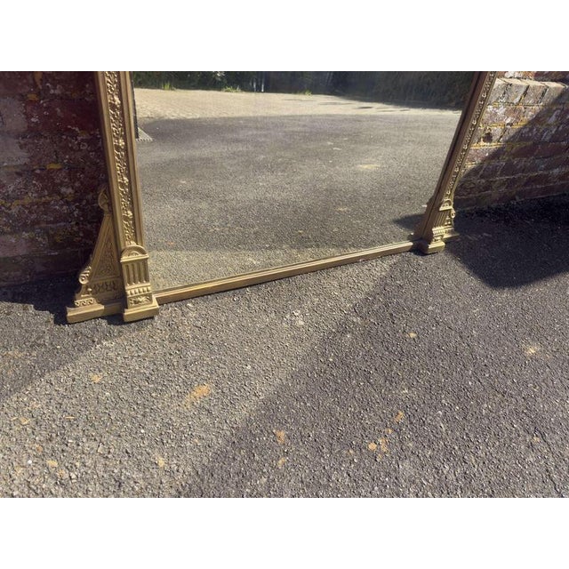 Large Antique English Carved Wood and Gesso Gilt Overmantle Mirror, 1800s For Sale - Image 6 of 8
