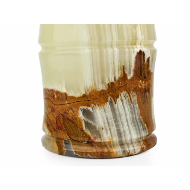 Stone Late 20th Century Modern Cylinder Bamboo Design Carved Solid Onyx Stone Vase For Sale - Image 7 of 9