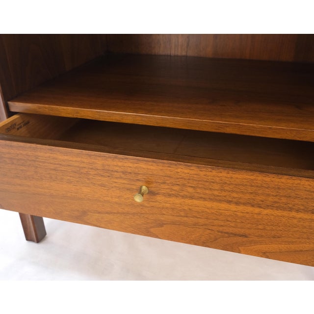 Pair Finished Back Danish Mid Century Modern One Drawer Walnut Night Stands MINT For Sale - Image 12 of 18