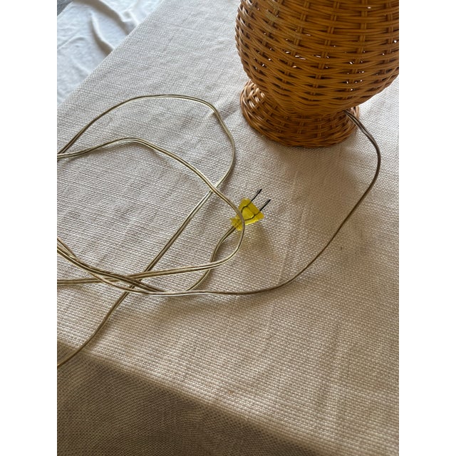 Canary Yellow 1960s Boho Chic Small Wicker Table Lamp For Sale - Image 8 of 9