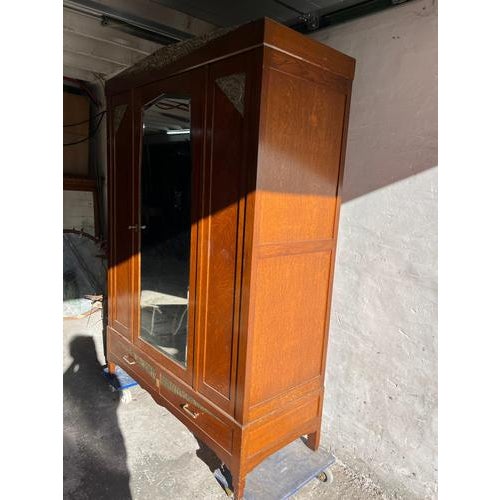 Art Deco Oak Wardrobe with Mirror and Carved Details, 1920s For Sale - Image 13 of 14