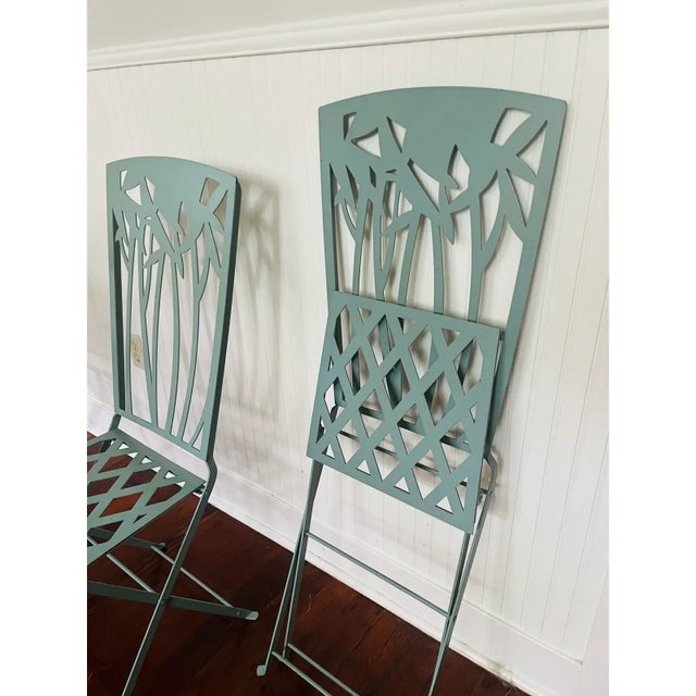 Contemporary Vintage Postmodern Emmanuelle Kahn Tiffany Blue French Bistro Chairs - Set of 6 For Sale - Image 3 of 10