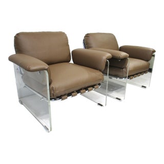 Pace Argenta Upholstered and Lucite Lounge Chairs for Pace Collection For Sale