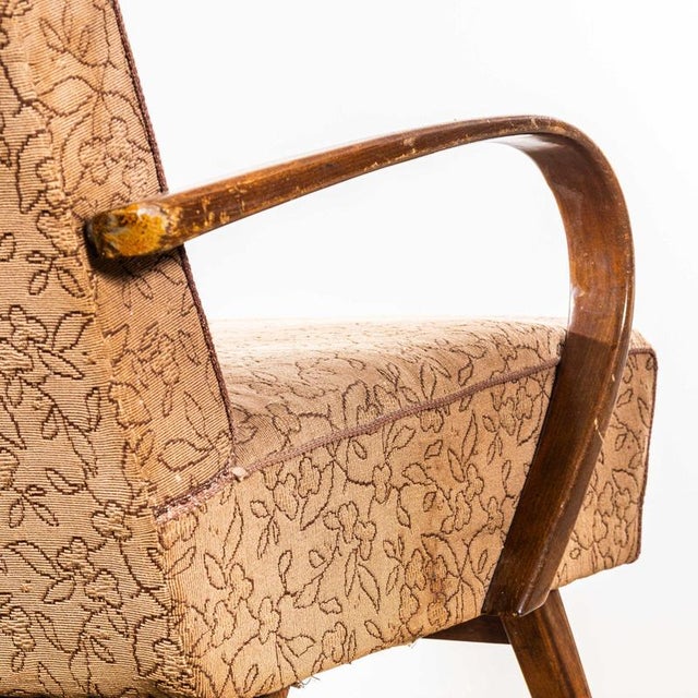 Wood Armchair in Botanic Geometric Fabric by Jaroslav Šmídek, 1950s For Sale - Image 7 of 11