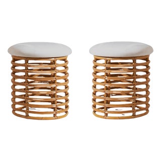 Rattan & Bamboo Stools attributed to Tito Agnoli, Italy, 1960s, Set of 2 For Sale