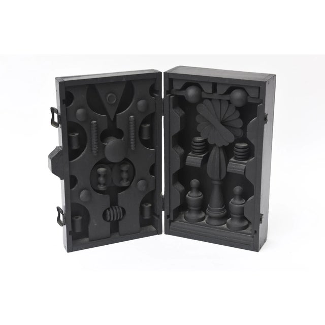 90's Louise Nevelson Style Dimensional Black Wood Assemblage Box Sculpture SIgned For Sale - Image 13 of 13