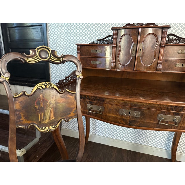 Late 19th Century Antique 19th Century Ladies Writing Desk With Matching Hand Painted Chair For Sale - Image 5 of 7