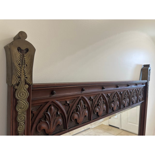 Early 20th Century Large Antique Gothic Revival Carved Wood Overmantel Mirror For Sale - Image 5 of 8
