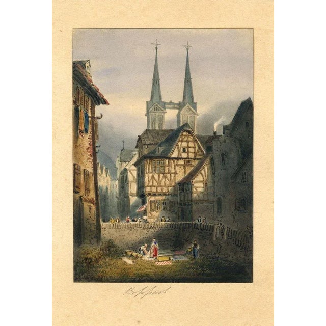 Boppart on the Rhine Miniature, Germany, 1830s, Watercolour For Sale - Image 3 of 3