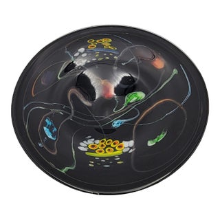 Massive Vintage Black Art Glass Millefiori Murrine Centerpiece Bowl 20.25" For Sale