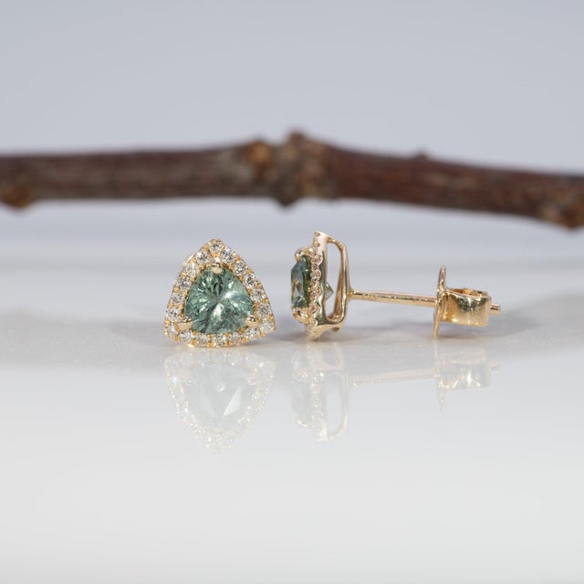 2020s 1Ct Montana Sapphire Earrings With Earth-Mined Diamond Accents: Solid 14k Gold For Sale - Image 5 of 8
