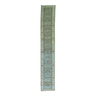 Early 20th Century Blue Green Antique Persian Malayer Long Runner For Sale