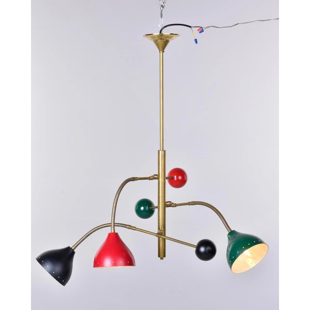 Adjustable Three Light Brass and Multi Colored Fixture Attributed to Stilnovo For Sale In Detroit - Image 6 of 13