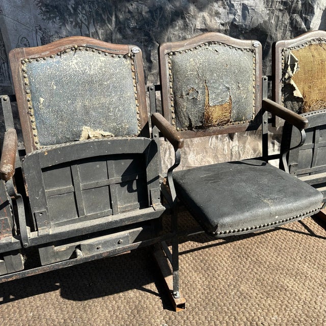 Textile Antique French Folding Cinema Bench, 1920s For Sale - Image 7 of 11