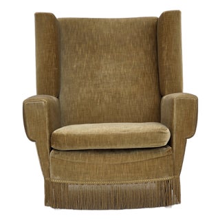 Vintage Danish Highback Chair in Yellow Furniture Velour, 1970s For Sale