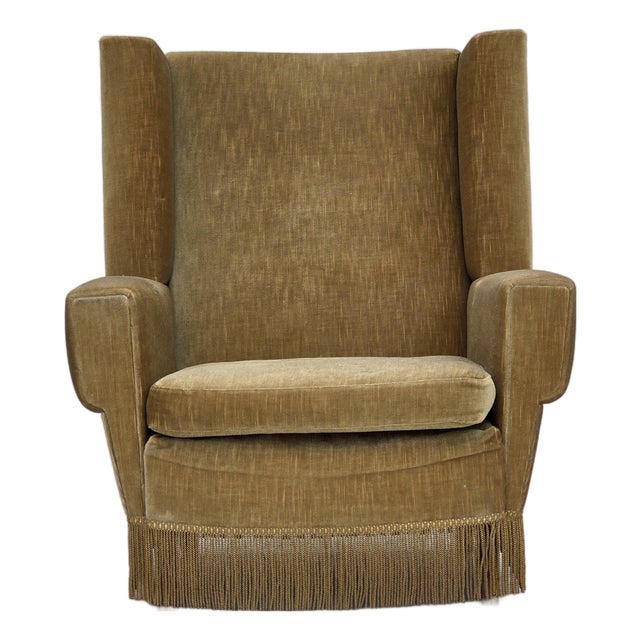Vintage Danish Highback Chair in Yellow Furniture Velour, 1970s For Sale