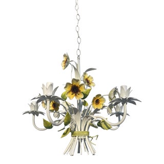 Mid 20th Century Tole Floral Bouquet Chandelier For Sale