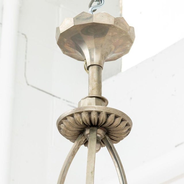 Early 20th Century Art Deco Chrome & Glass 3-Light Chandelier For Sale - Image 5 of 6