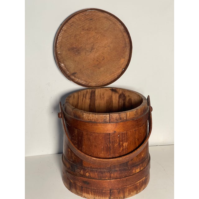 Antique American 19 th c folk art wood bucket pail.