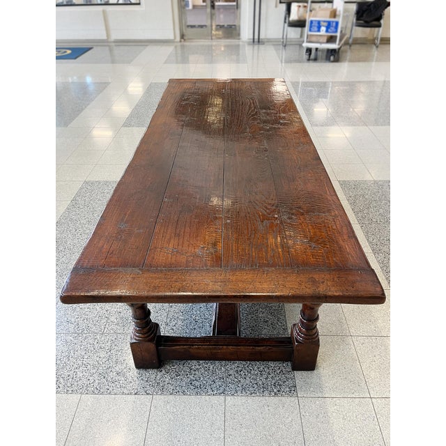 19th Century English Oak Trestle Farm Table For Sale In New York - Image 6 of 17