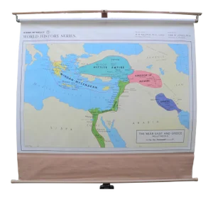 Vintage Mid 20th Century Rand McNally School Roll Down Map Near East Greece 1400 Bc