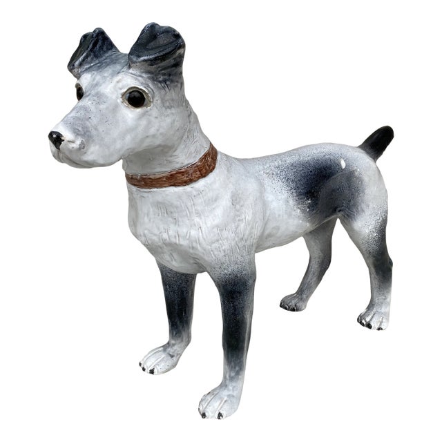 Large Majolica Terracotta Dog Terrier Bavent For Sale