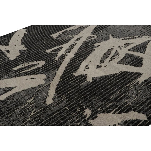 Rug & Kilim Rug & Kilim’s Distressed Modern Rug in Black Gray Geometric Pattern For Sale - Image 4 of 7