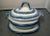 Antique creamware feather edge tureen, cover and platter with relief decorated banding throughout. Loop handle on the lid....