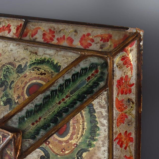 Gold Vintage Italian Venetian Polychromed Parclose Mirror With Stylized Flowers C1940 For Sale - Image 8 of 12