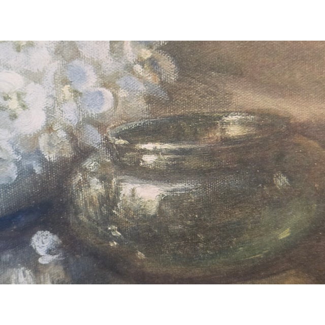 1940s A. D. Greer Original Oil Painting Framed Dogwood Hydrangeas For Sale In Chicago - Image 6 of 17