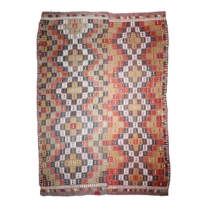 1940s Handmade Flatweave Multi Color Tones Vintage Cicim Kilim