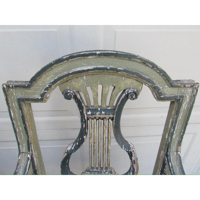 Light Green Pair of Antique French Crusty Painted Bergere Armchairs For Sale - Image 8 of 18