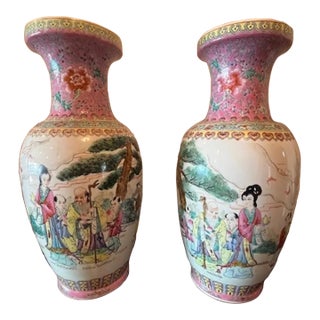 Stunning Matched Pair of 20-Inch Chinese Famille Rose Porcelain Vases For Sale