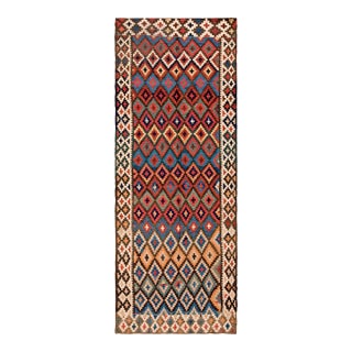 1930s Multicolor Diamond Kilim Antique Nw Persian Flat-Weave 4'6" X 11'6" Wool Carpet For Sale