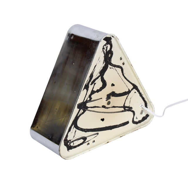 Vintage Mid-Century Modern Triangular Chrome and Glass Table Lamp For Sale - Image 11 of 11