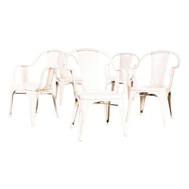 French Model C Armchairs Tolix Dining Chairs attributed to Tolix, 1950s, Set of 5 For Sale