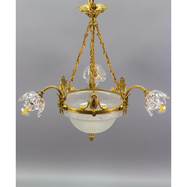 Four Light French Neoclassical Style Gilt Bronze and Glass Chandelier For Sale - Image 9 of 18