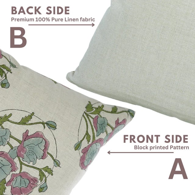 Fabdivine Indian Block Print Cushion Cover 14x14 Inch Pure Linen- Sandhya Pushp For Sale - Image 4 of 5