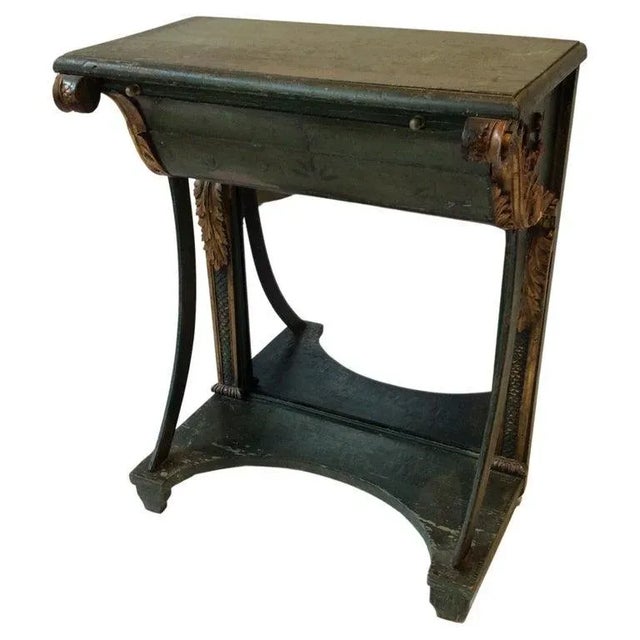 1880s French classical mirrored back console table. Gilt accents. One drawer. Hand painted accents. For Sale - Image 13 of 13