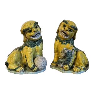 Antique 18th Century Chinese Famille Vert Foo Lion Dogs - a Pair