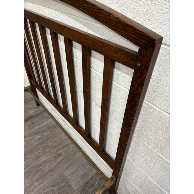 Antique Full Size Northwestern MFG Co Arts & Crafts Mission Tiger Oak Bed For Sale - Image 9 of 18