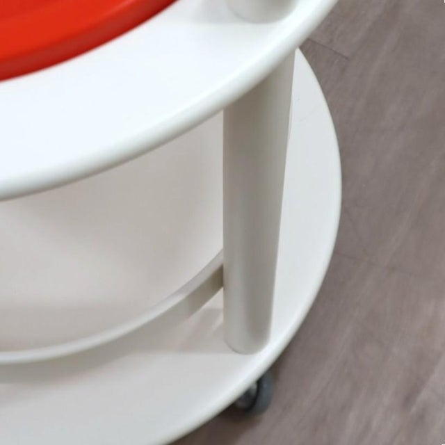 Space Age White & Orange Serving Trolley Bar Cart, 1960s For Sale - Image 4 of 12