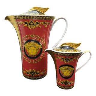 Porcelain Coffee Pot and Milk Jug by Versace for Rosenthal, 1990s, Set of 2 For Sale