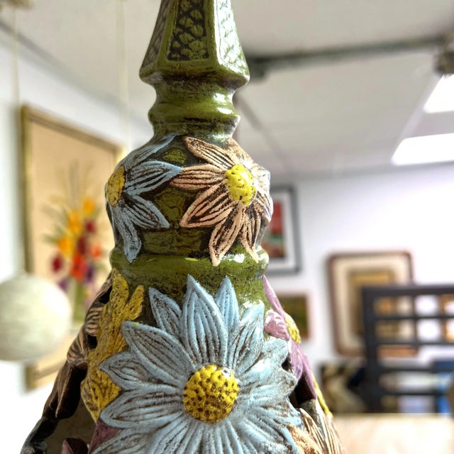 A fantastic vintage pendant light. Studio pottery piece. The light shines lovely throughout the “pierced” portions where...