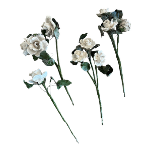 Antique Italian Porcelain Flower Roses Tole on Stems- Set of 4