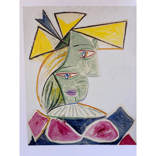 Yellow Picasso Bust of a Woman With a Yellow Hat and a Blue Ribbon (Marie-Thérèse) Published Lithograph Reproduction Print For Sale - Image 8 of 8