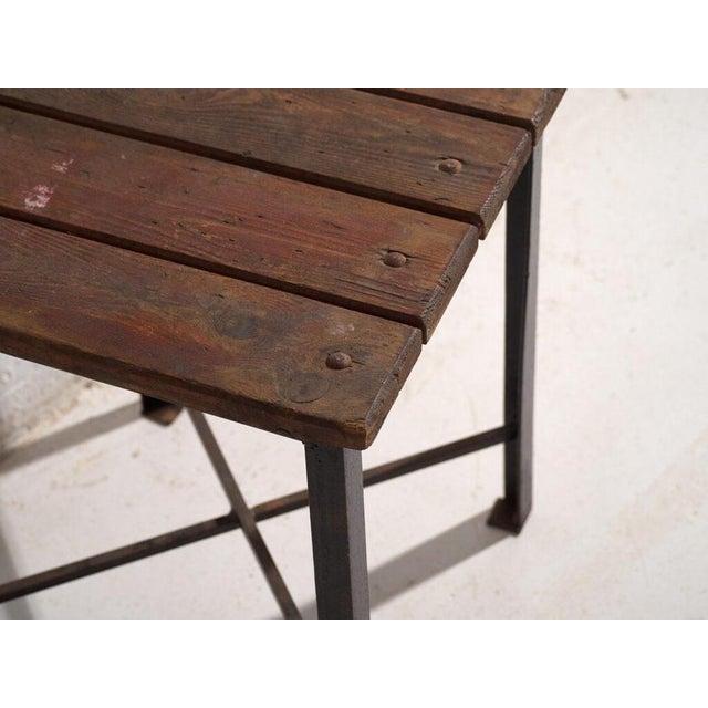 Vintage Industrial Stool in Pine Wood and Iron, Central Europe, 1950 For Sale - Image 4 of 9
