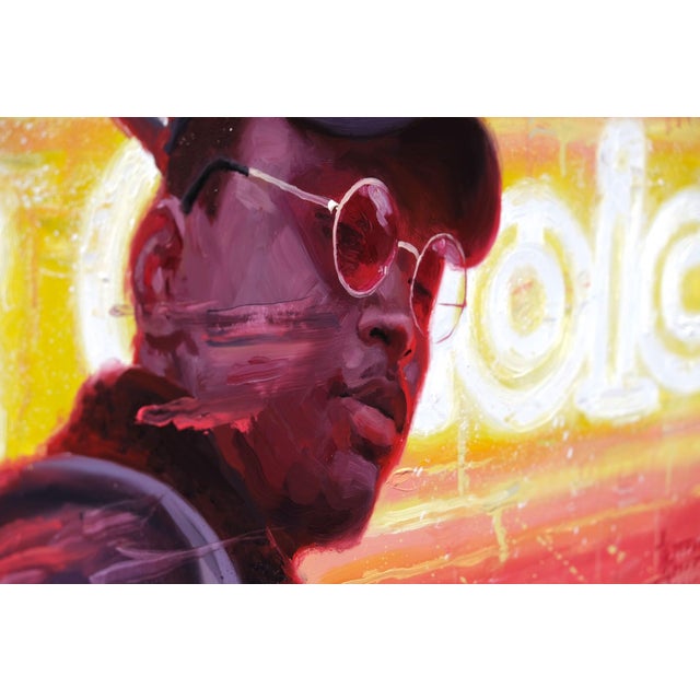 Contemporary Neon Nights by Stefan Smit | Oil on panel Portrait of a person against a neon background. For Sale - Image 3 of 5