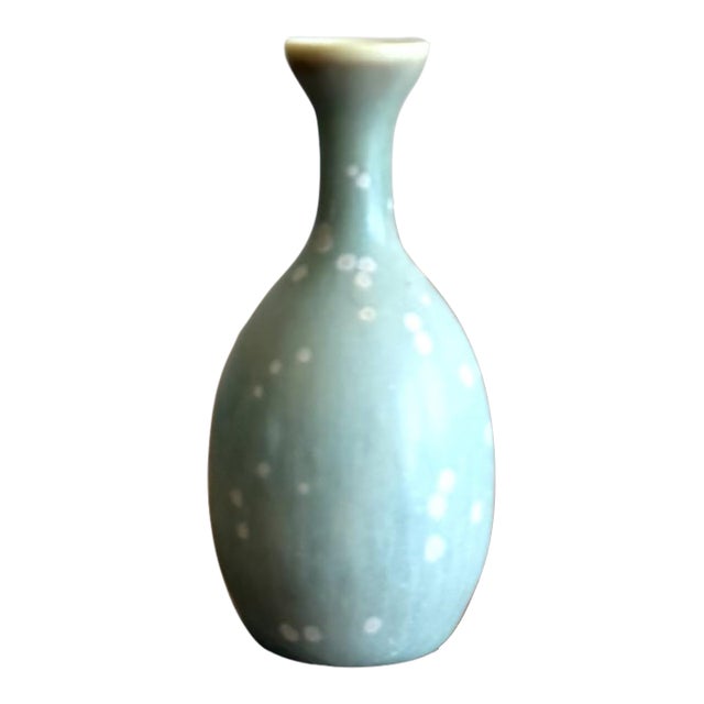 Vintage 1950s Mid-Century Gunnar Nylund Rörstrand Sweden Green Spotted Glaze Miniature Ceramic Vase For Sale